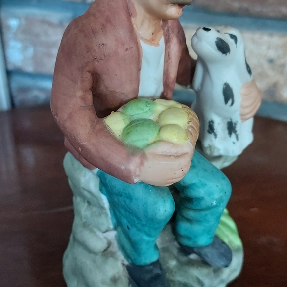 Vintage Old Man With Basket And Dalmatian Dog Bisque Porcelain Figurine - Picture 3 of 10